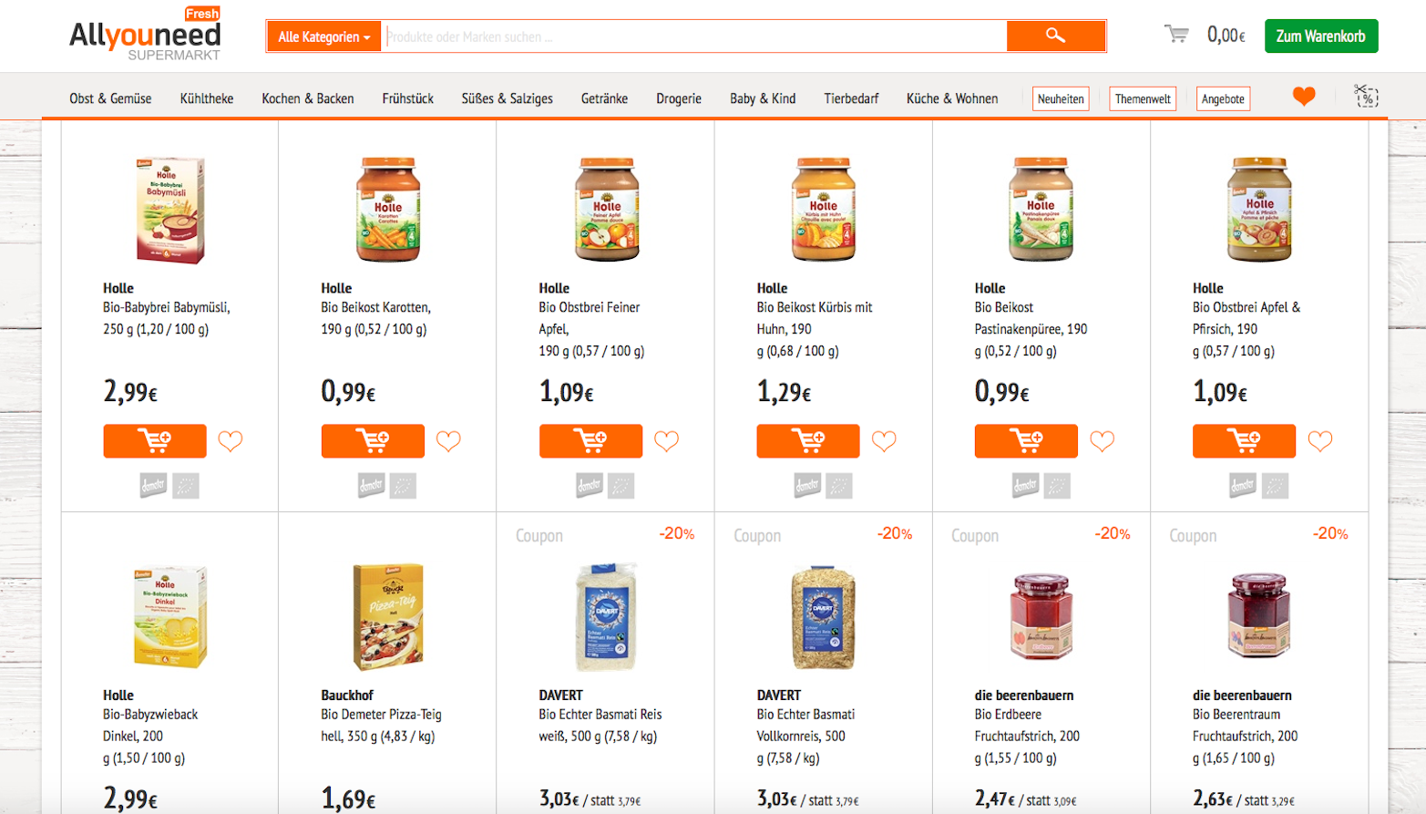Online Supermarkt allyouneedfresh Demeter Produkte