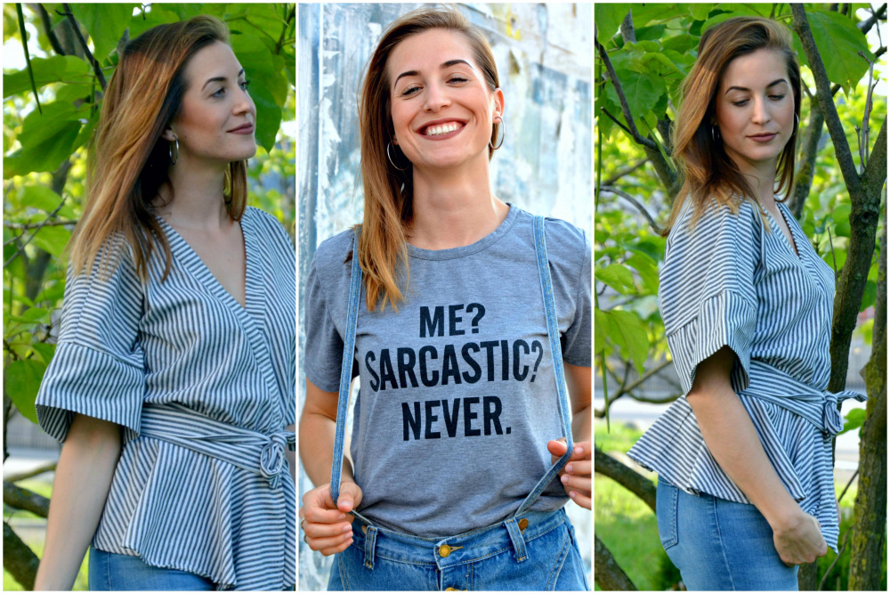 Jeans Braces, Sarcasm & A Wrap Blouse: My ROMWE Fashion